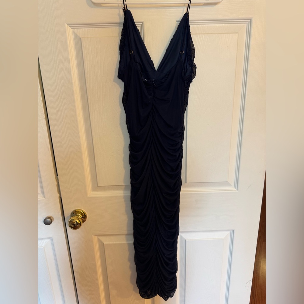 Navy Mesh Ruched Dress - Picture 4 of 6